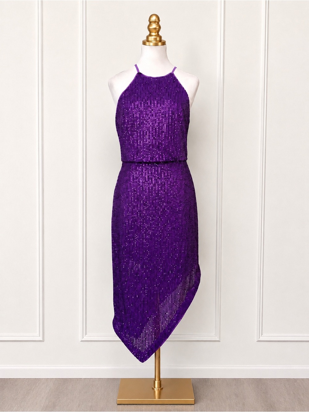 NWOT TOCCIN x RTR Purple Sequin Asymmetrical Cocktail Dress Size 6 MSRP $795